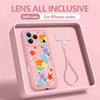 Cute Flower Pattern Lanyard Phone Case For iPhone 17 Pro Max 16 17 14 15 13 Pro Max 13 11 17e 16e Shockproof Silicone Soft Cover