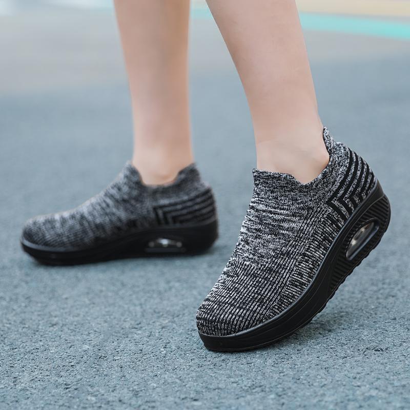 Women's Lace-up Breathable Mesh Platform Rocker Shoes Casual Sports Shoes