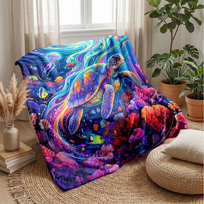 Underwater Fantasy Turtle Theme blanket Lightweight Warm Flannel Blanket Decorative Throw Blanket for Home Decoration