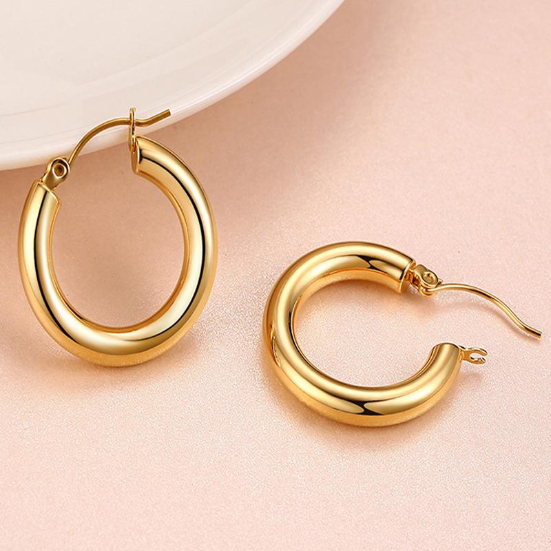Geometric Huggie Hoop Earrings for Women Stainless Steel Medium Thick Charm Bohe Female Cartilage Piercing