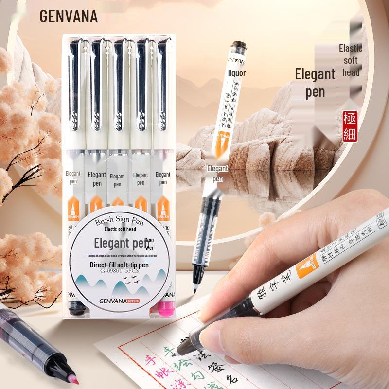 Jinwannian Refillable Calligraphy Pen Set - Soft Tip, Medium, Small, Extra Fine, Student Practice