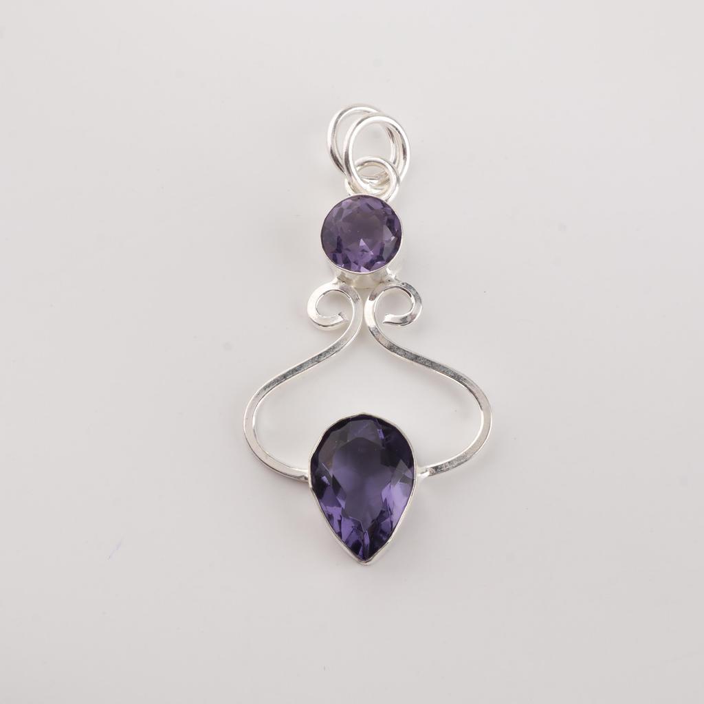 Iolite Gemstone 925 Sterling Silver Statement Designer Pendant 1.60" For Mother PP-13-2
