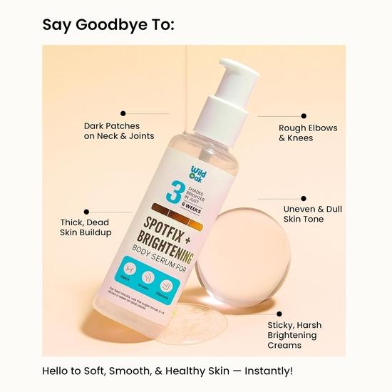 WildOak Brightening & Exfoliating Body Serum | For Dark Neck, Elbows & Knees | 100ml | Fade Dark Spots & Hyperpigmentation