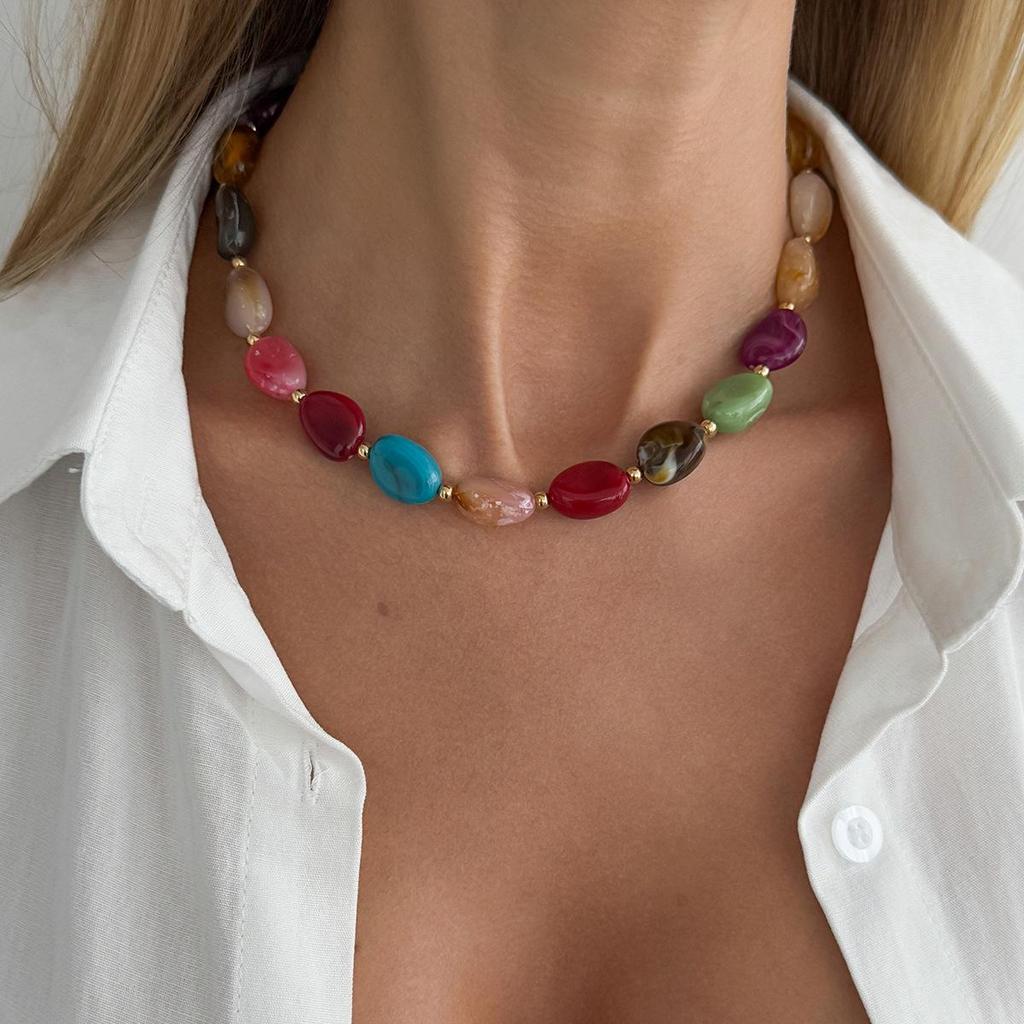 Colorful resin bead necklace, beautiful CCB collarbone necklace, thick bead necklace jewelry, suitable for daily holiday party wear