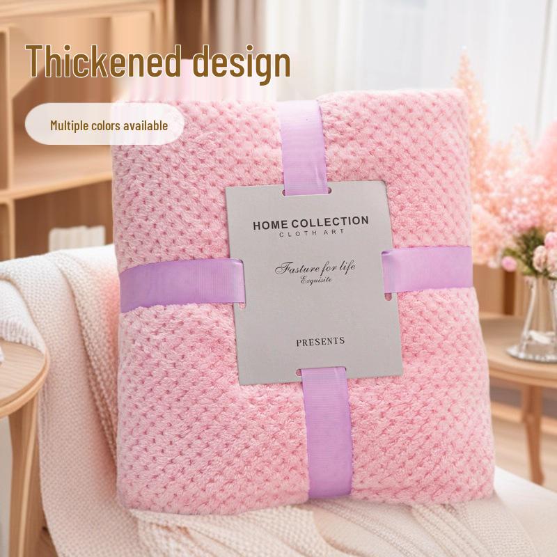 Solid Color Thickened Pineapple Plaid Flannel Blanket for Office and Air Conditioning Use