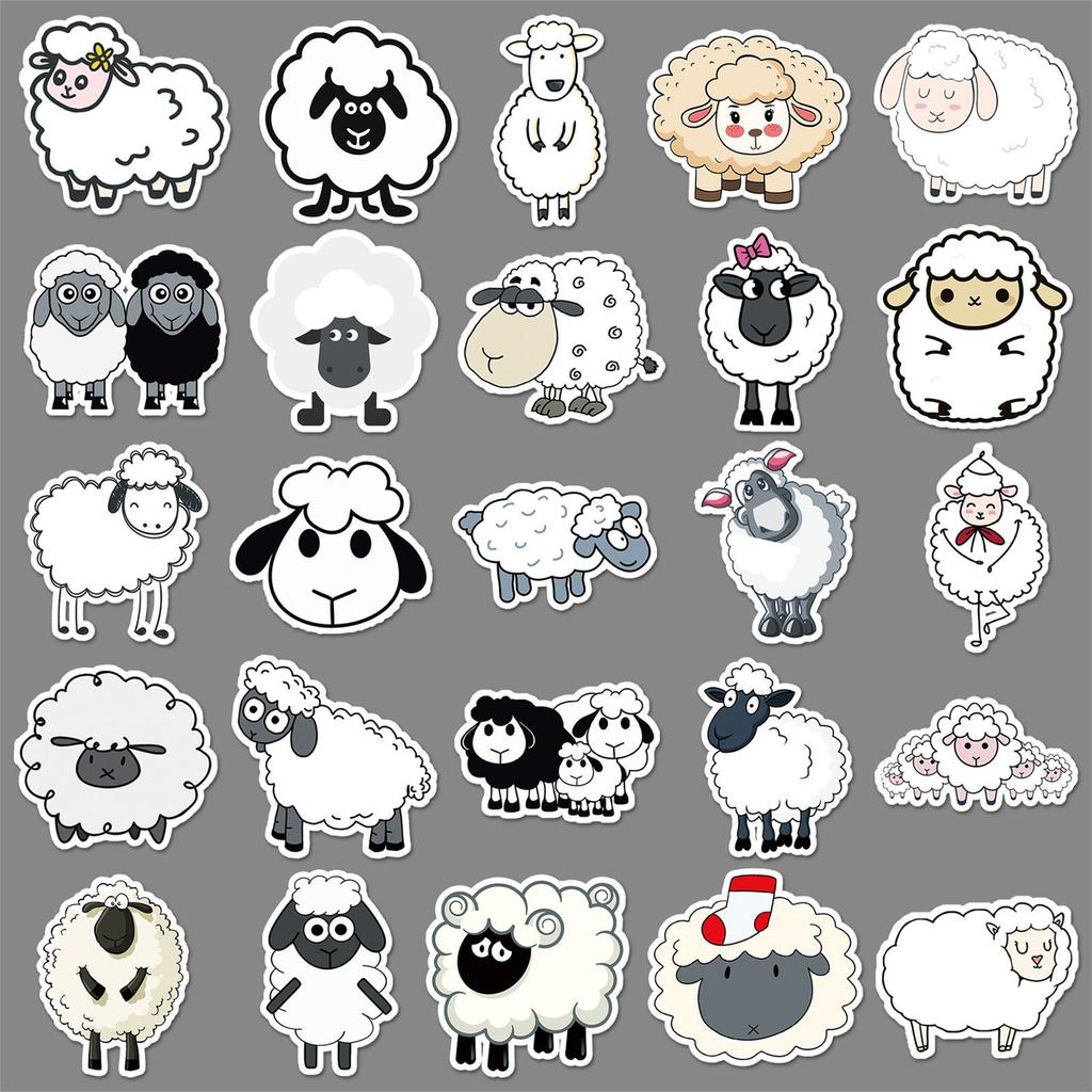50 małych owieczek, naklejki z kreskówkowymi zwierzątkami dla dzieci - Naklejki DIY na deskorolkę i walizkę