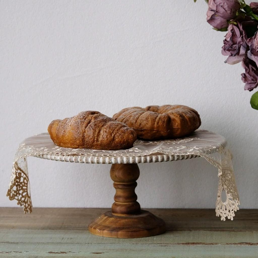 Round Cake & Cupcake Stand Footed Wood Cake Stand - Handcrafted Cake Display Decor - for Kitchen or Dining Table Centerpiece - Decorative Cake Platter