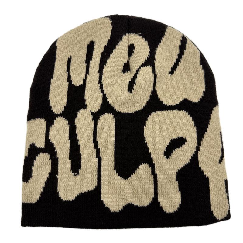 Hot Sell Customized  Adult Fashion Printing Soft Winter Hat Knitted With Letters for Men and Women