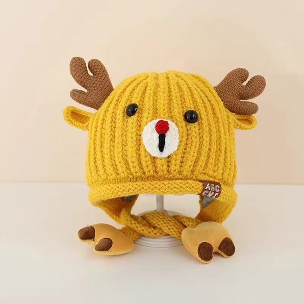 Cute Knitted Warm Baby Ear Protection Cap Christmas Elk Kids Winter Lacing Hat Outdoor Windproof Boys Girls Earmuff Beanie
