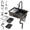 Drop in Single Bowl Bar Sink Black Waterfall Kitchen Sink, Stainless Steel with Cup Rinser, In/Undermount Farmhouse Workstation Multiple Accessories