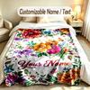 Floral Garden Theme Soft Blanket Personalized Custom Name Text Print Warm Blanket Home Sofa Bedroom Decor