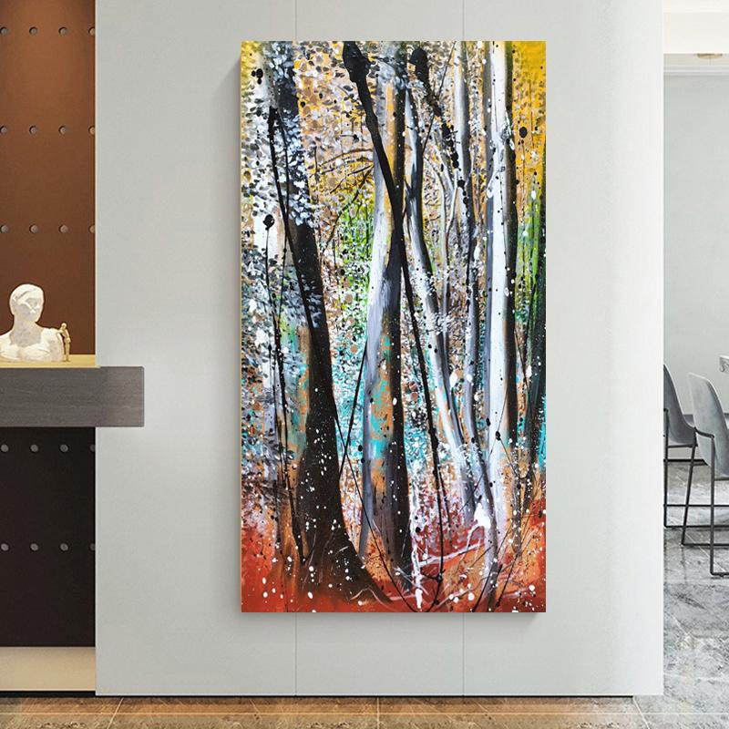 Abstract Birch Forest Canvas Painting Tree Snow Scenery Posters and Prints for Porch Living Room Decoration Cuadros Wall Art