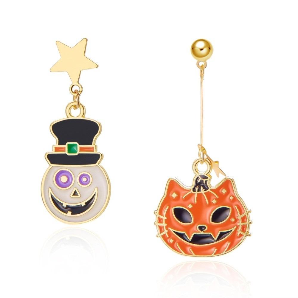 Enamel Halloween Earrings Star Pumpkin Dangle Earrings Exaggerated Ghost Ear Studs  Party