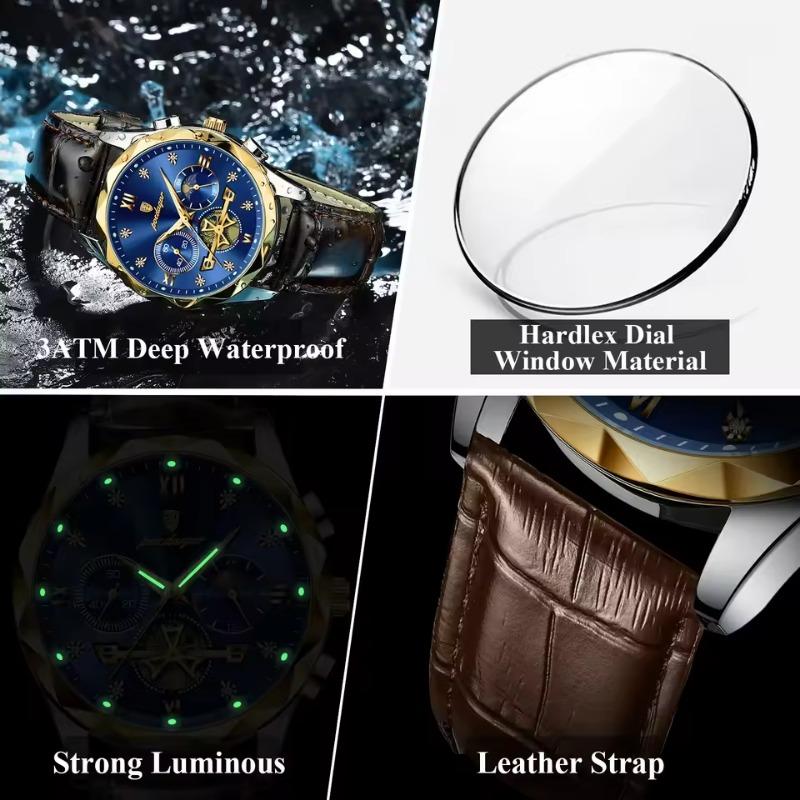 POEDAGAR Luxus-Armbanduhr für Herren Sport Leder Quarz-Uhr Wasserdicht Leuchtend Chronograph Uhren Männliche Uhr Reloj+Box