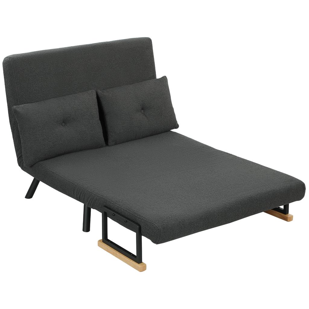 Convertible Sofa Bed, 4-in-1, 2-Seater, Foldable, 5-Level Backrest, Pillows, 102 X 73 X 81 Cm, Grey