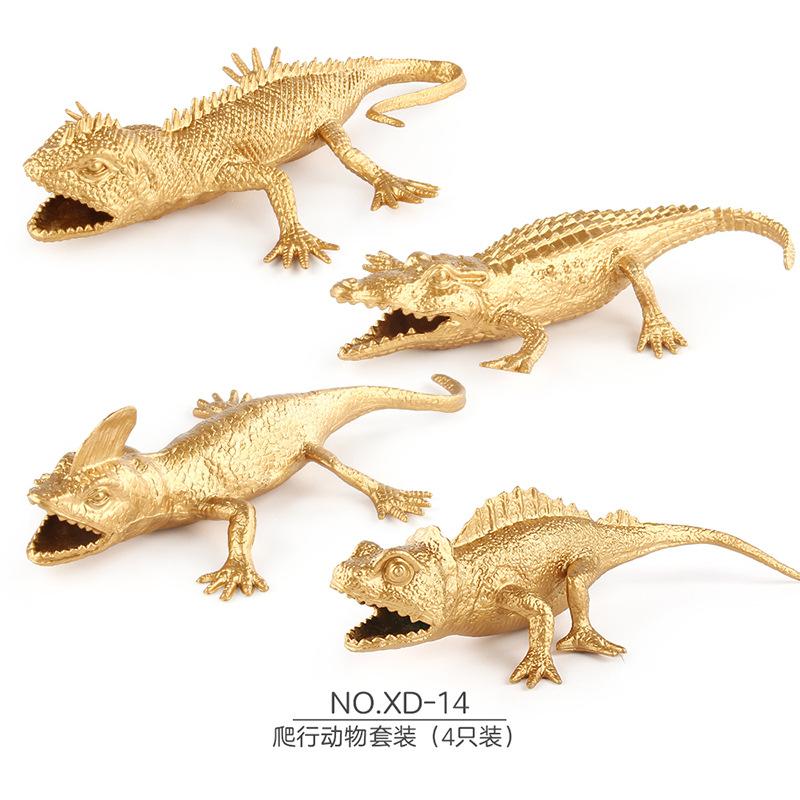 Simulation Poultry Animal Model Gold Edition Mini Chicken Duck Goose Dragonfly Lizard Insect Set Toy