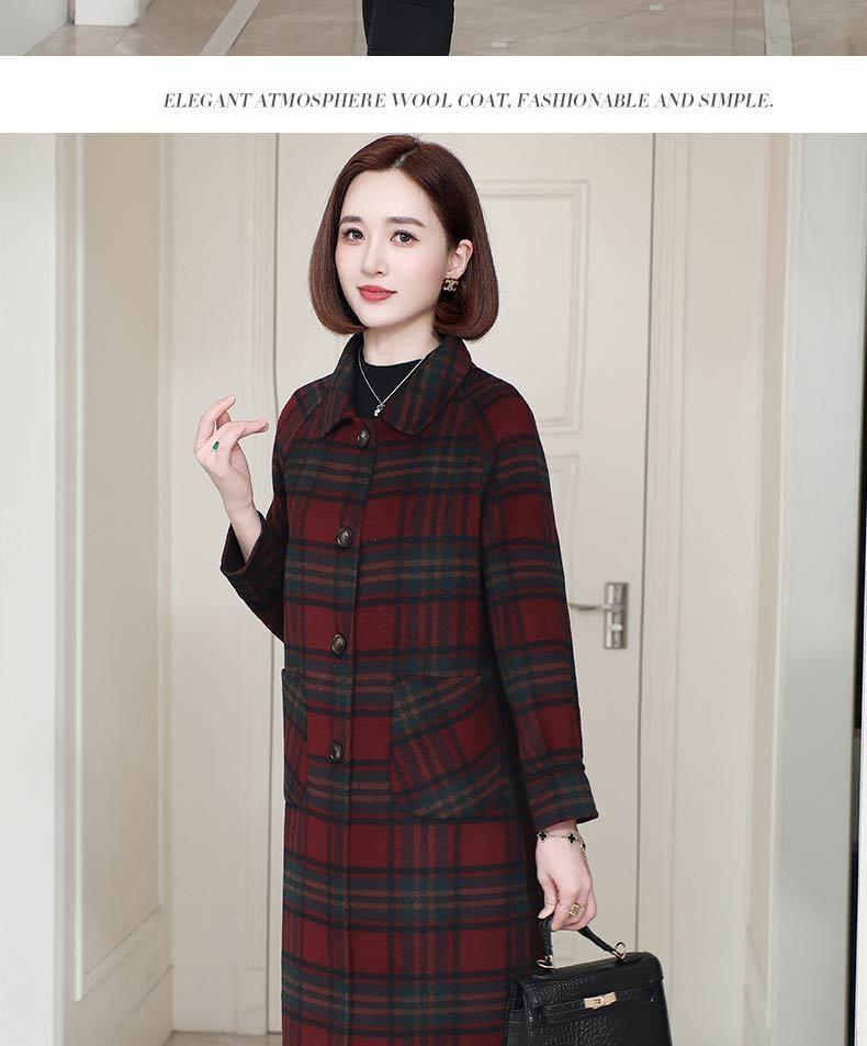 2024 Autumn/Winter Red Plaid Wool Coat - Korean Style Double-Faced Overcoat for Women, Perfect for Middle-Aged and Elderly Moms.
