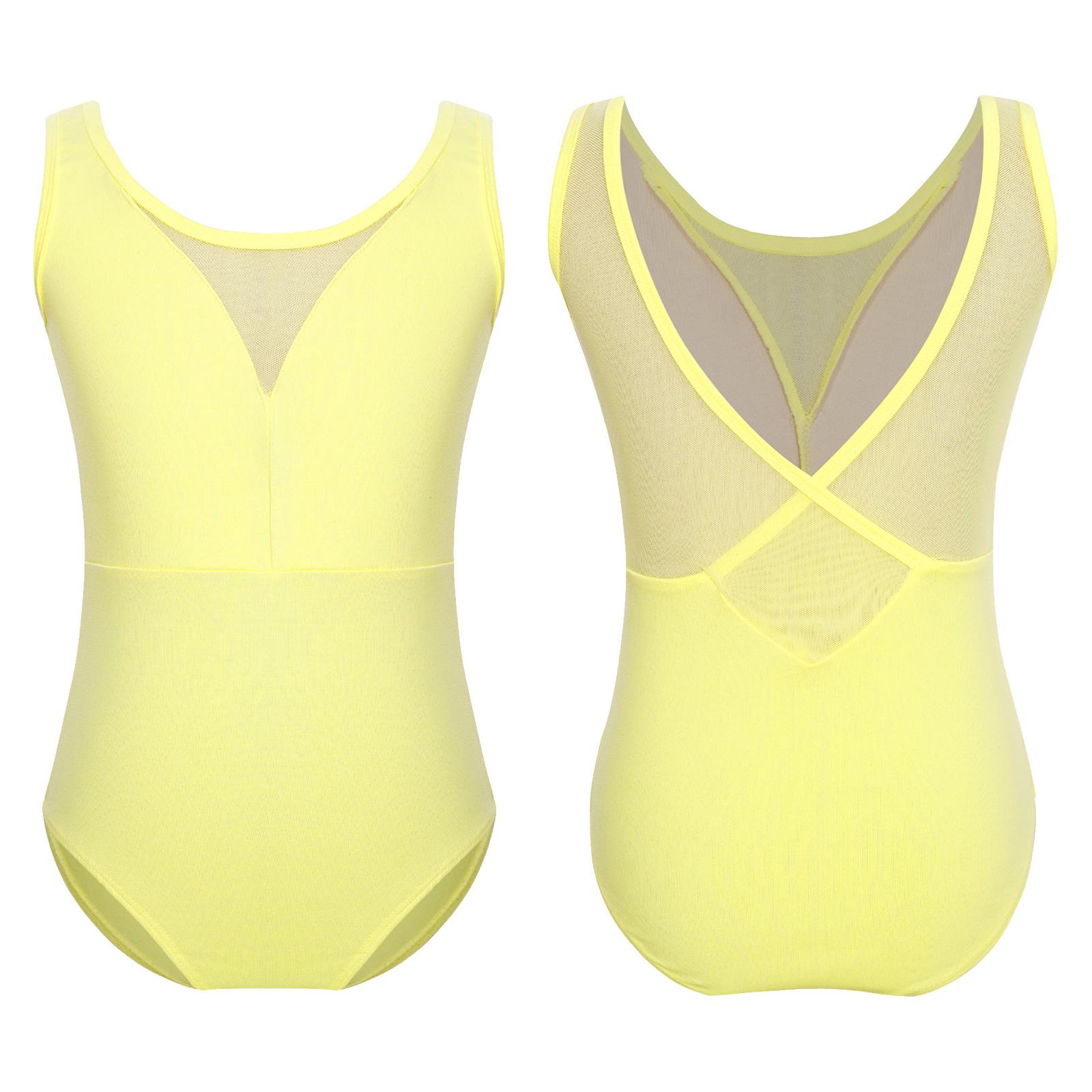 Yunduantong-home Kinderen Meisjes Patchwork V-Rug Gymnastiek Leotard Dans Kleding Ballerina Danskleding Ballet Dans Training Prestatie Kostuum 7-8 Years geel