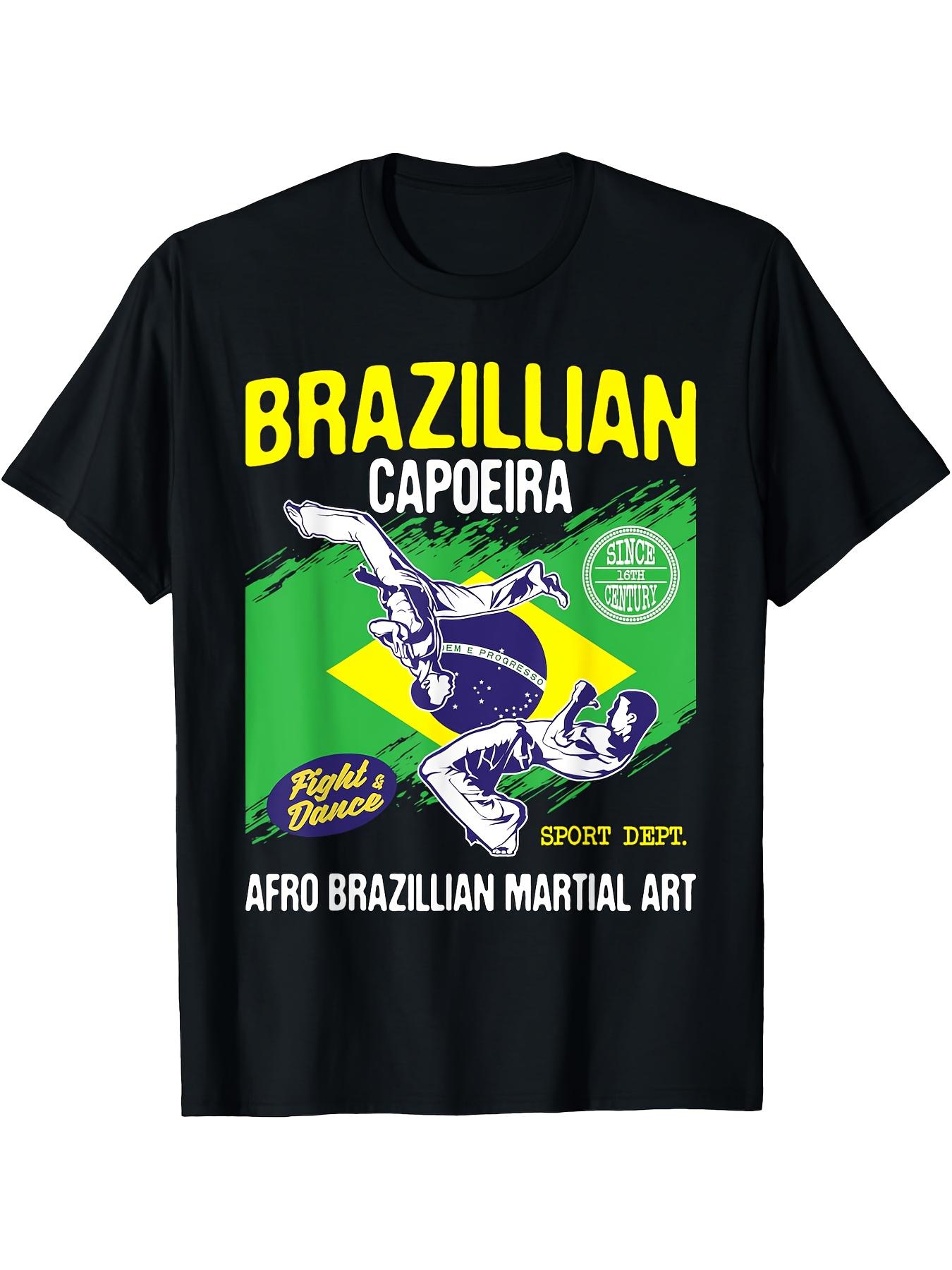 Printed with Brazilian Capoeira martial arts training Brazilian flag color graphics cotton round neck short sleeve Tshirt S