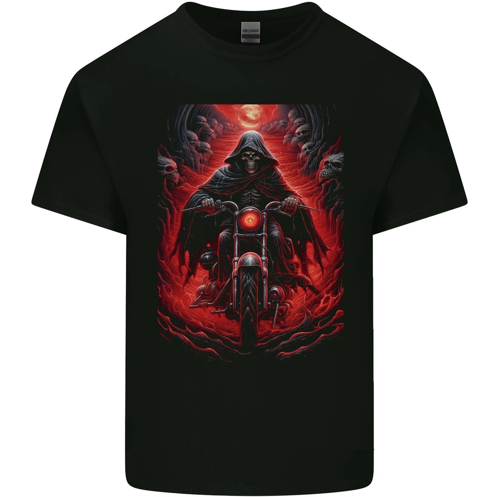 Skull Biker Motorcycle Motorbike Grim Reaper 8 Kids T-Shirt Childrens S