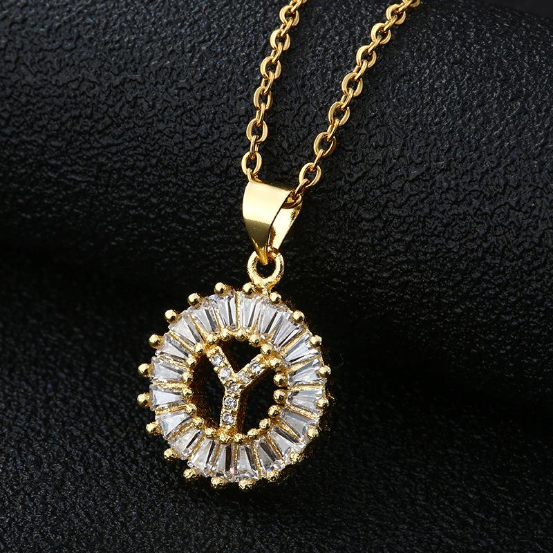Xiyin Multicolor Zircon Copper Clavicle Chain Necklace with 26 Initial Pendants for Women