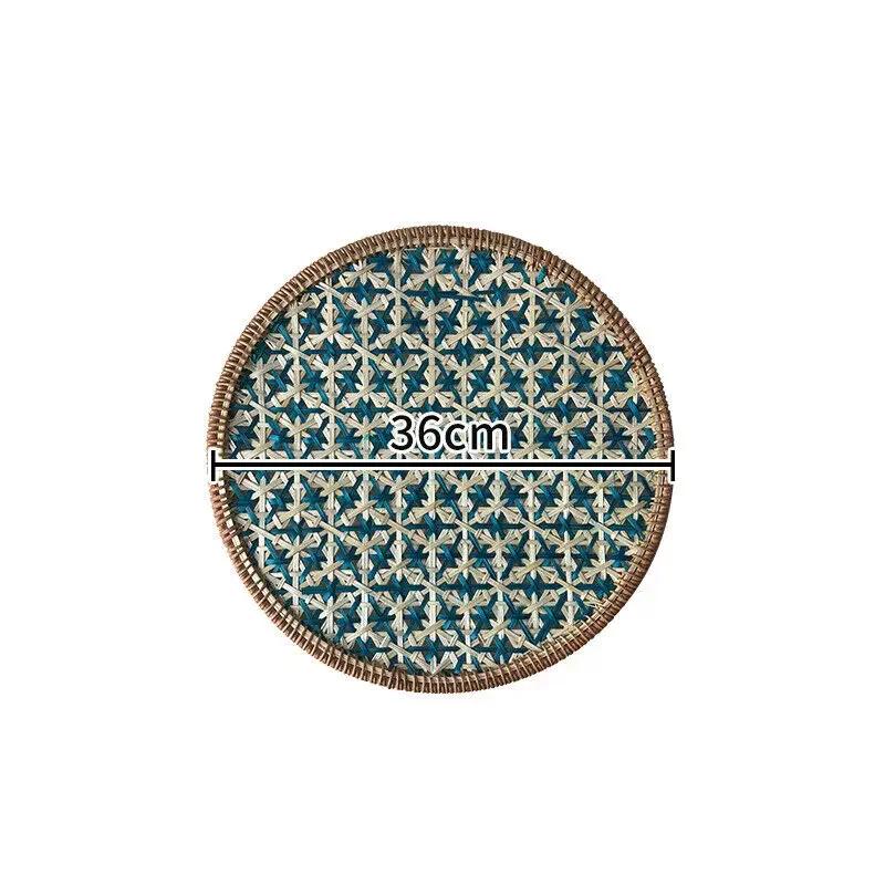 30/36cm Ethnic Style Color Handmade Rattan Tray Round Heat-resistant Teapot Pad Hotel Home Decor Dining Table Heat-insulate Pad
