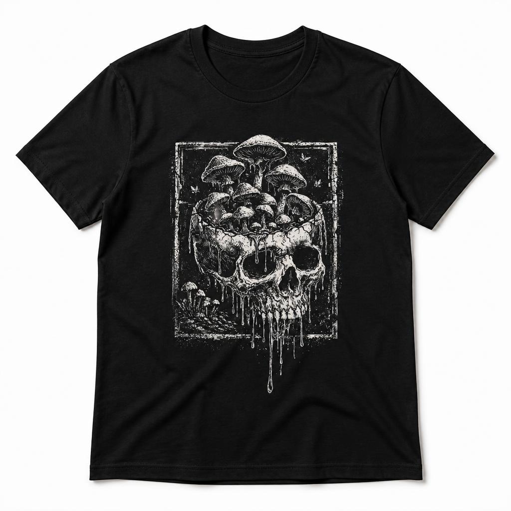 Skull Mushroom Dark Grunge Skeleton Forest Horror Unisex Retro T Shirt 100 Cotton Clothing Fun Short Sleeve Tee Gift Tshirts