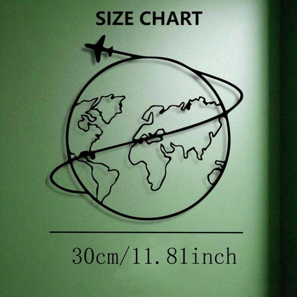 Metal World Map Wall Art Airplane Trajectory Minimalist Iron Craft Travel Theme Living Room Office Gift Travel Lovers