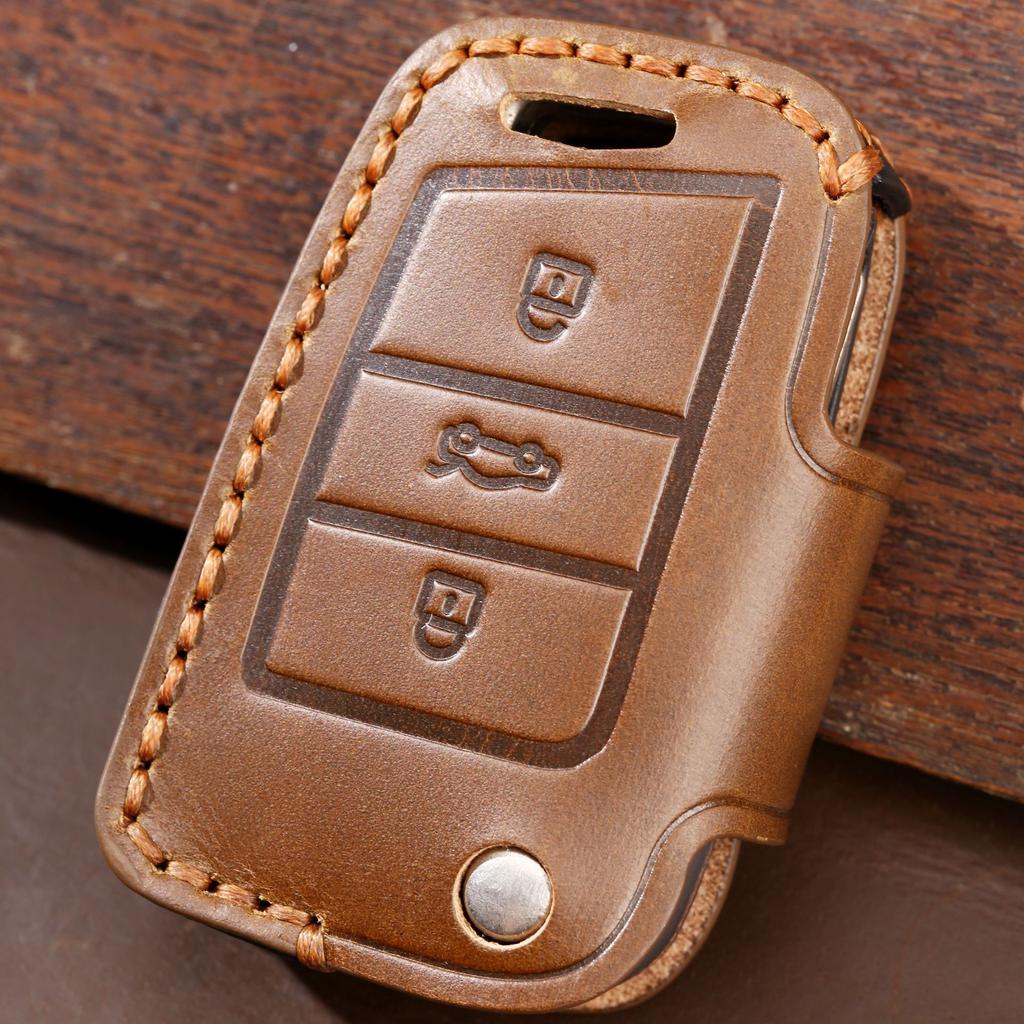 Leather key bag is suitable for Volkswagen key cover folding special protection car key cover genuine leather