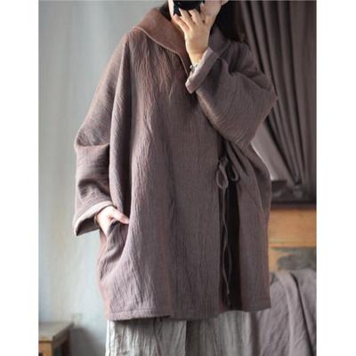 Women Vintage Jackets Solid Color Belt Long Sleeve Coats Spring Loose Jackets