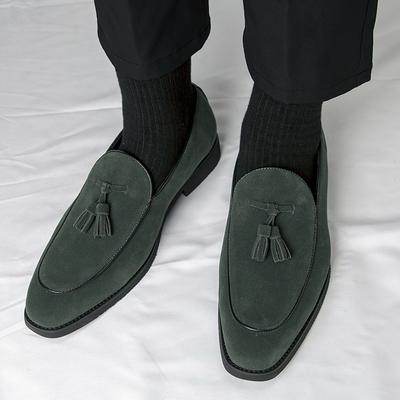 Luxury New Tassel Loafers New Men's Green Brown Suede Leather Shoes Designer Formal Wedding Dress Homecoming Footwear