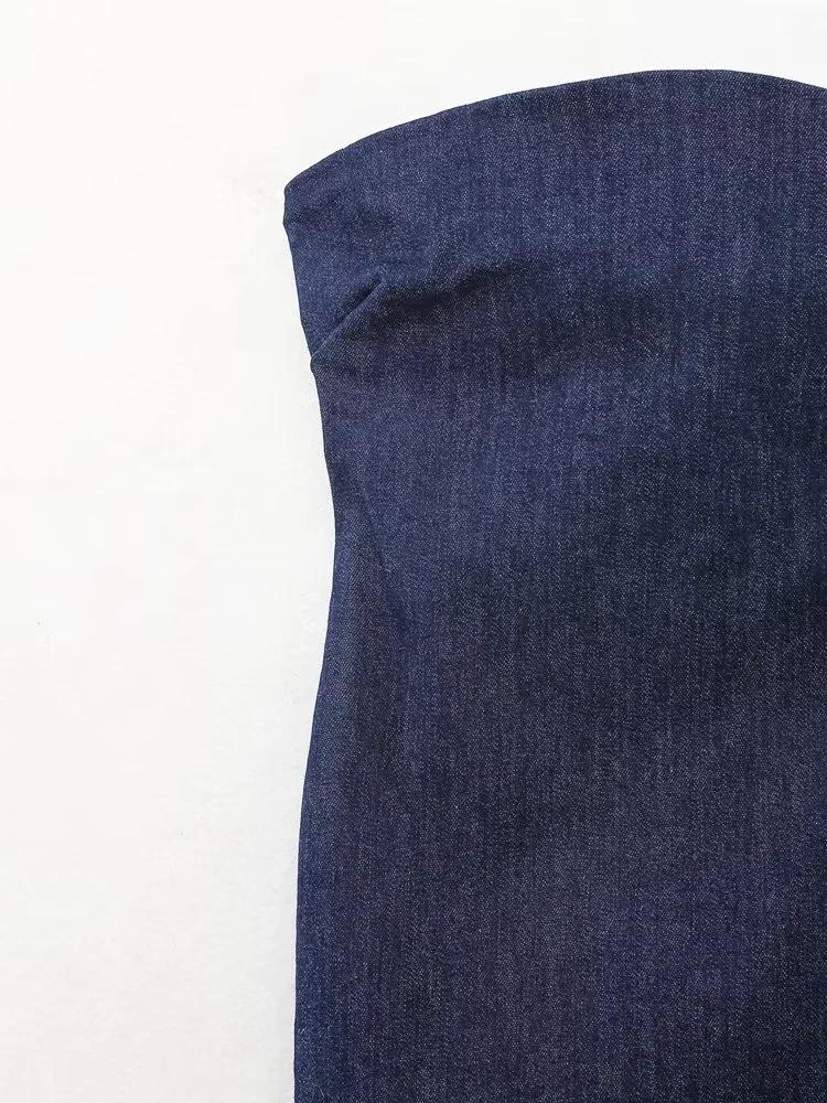 Sexy modrá kovbojská dívka dlouhé šaty bez ramínek bez zad na zip s rozparkem společenské dámské letní večerní šaty