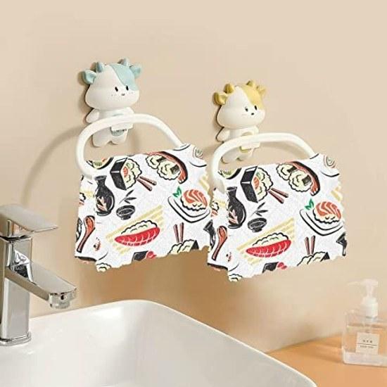 Kitchen Cloth Sushi Japanese Style Traditional Pattern Food Cute Dishcloth Absorbent Quick-drying Stain Removal Dish Wiping Set 6 Tableware Stylish