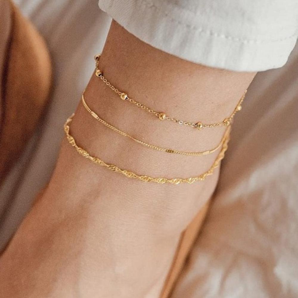 

3 штуки/набір прикраса для ніг модний пляжний намистини кручена ланцюжок багатошаровий універсальний набір браслет на ногу срібний