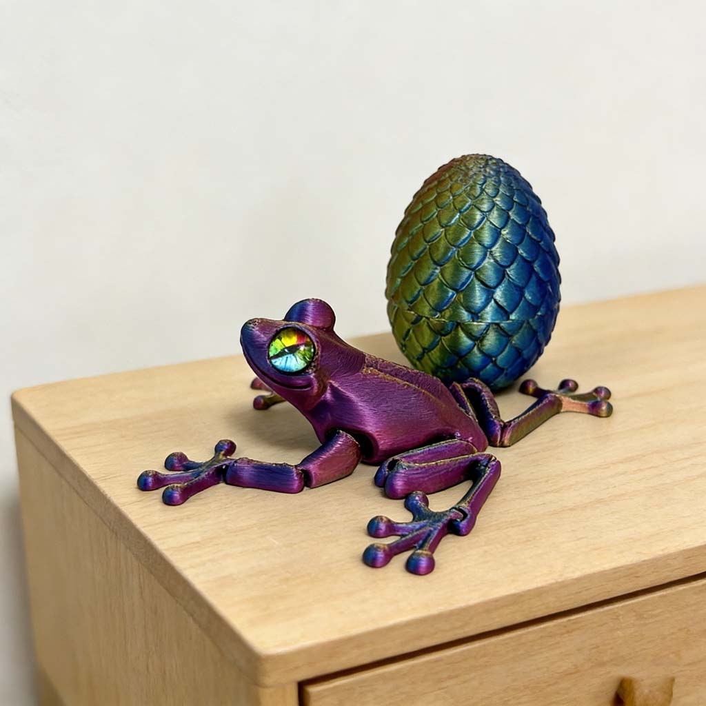 3D Printed Frogs and Eggs Statue, Flexible 3D Printed Animal, Colorful Figurines Statue, Gifts, 16.5Cm/6.5In, Egg 8Cm/3.15In