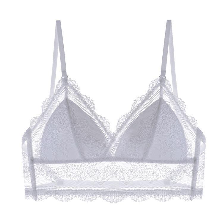

French women s sexy rimless triangle cup big halter hollowed lace underwear girl strap back bra S білий