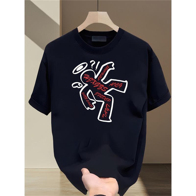 Heavy trendy brand pure cotton short-sleeved T-shirt for Men's summer Korean printed casual versatile tops for men