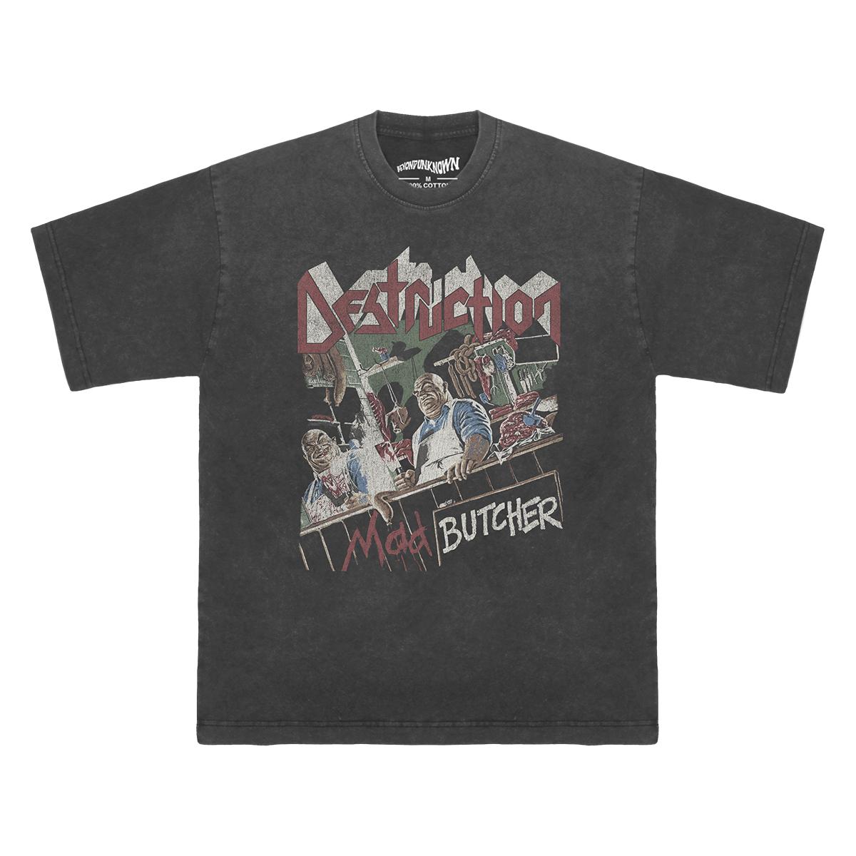 Destruction Mad Butcher TShirt Thrash Metal Sodom Kreator Retro Vintage Mens Short Sleeves Printed Loose Unisex Graphic Shirt S