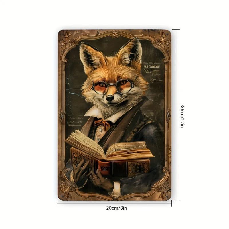 Vintage Fox Library Metal Tin Sign Home Study Room Decor Literature Art 8x12 Inch Wall Plaque