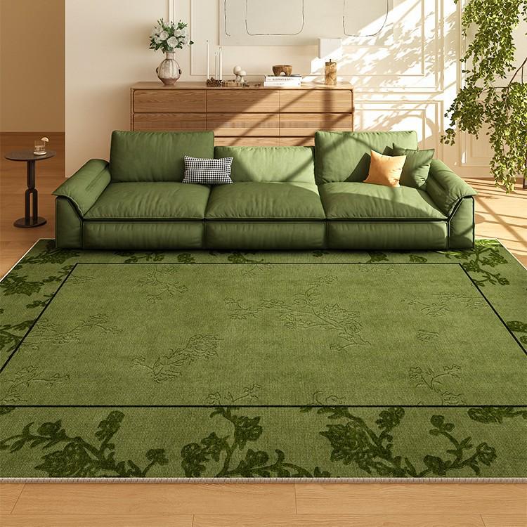 Retro Green Non-slip Waterproof Floor Mat - Vintage Style, Washable, Ideal for Living Room, Bedroom, Sofa, or Under Coffee Table.