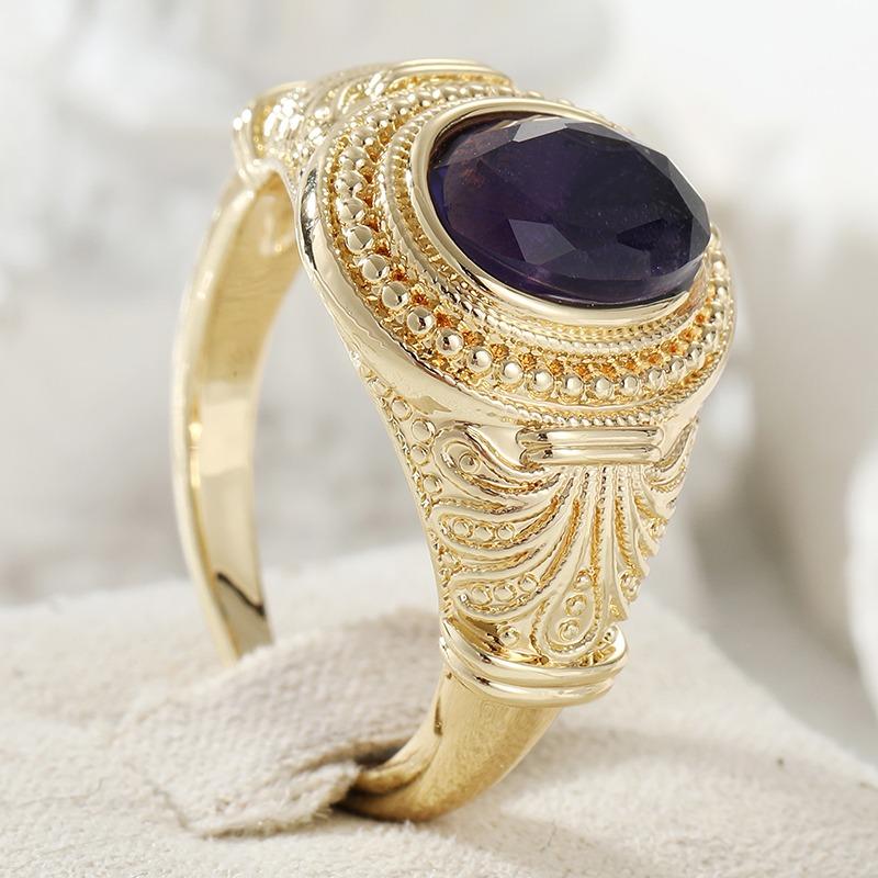 Inele Vintage Inlaid cu Zirconiu Violet pentru Femei Stil Etnic Culoare Aurie Sculptat Manual pentru Purtare Zilnică Bijuterii de Petrecere Cadou de Aniversare