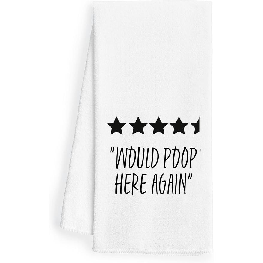 Funny Decorative Towels - Would Poop Here Again Hand Towels, Fun Decor, 1624 Inches (Black)