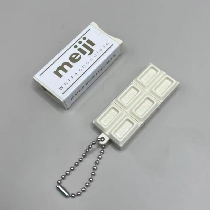 Creative 3D Ornament Simulation Keychain, Simulated Meiji Chocolate Fidget Toy, Stress Relief Funny Key Bag Pendant Child Gift