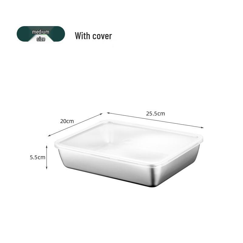 Yuedis Rectangular 304 Stainless Steel Serving Tray with Lid (2-Pack)