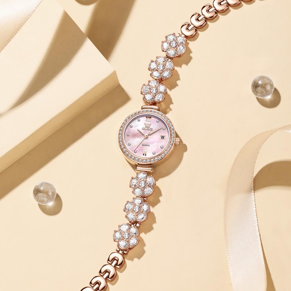 New OLEVS Rose Gold Women Watches Rhinestone Bracelet Ladies Wrist Watches Luxury Brand Womens Watch Female Relogio Feminino