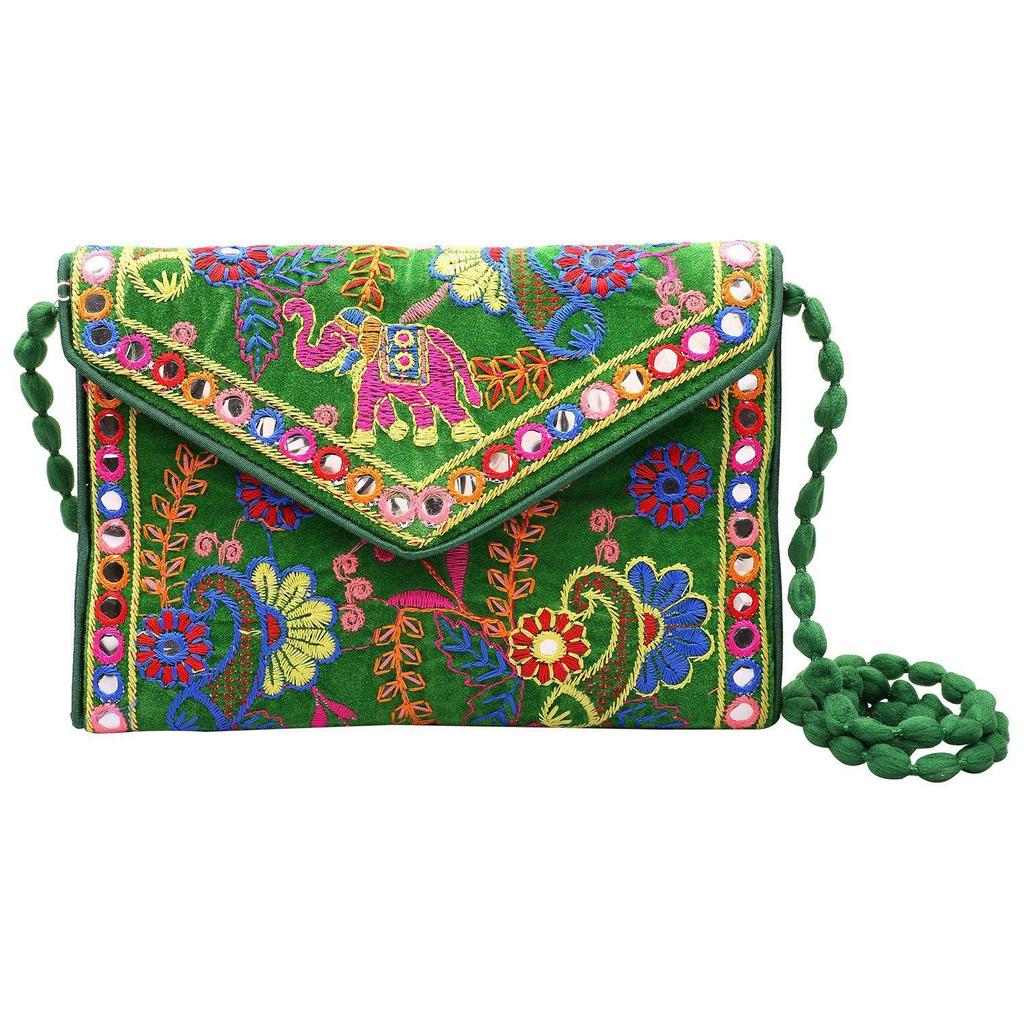 Clutch Bags  Handmade Embroidery Mirror Work Stylish Sling Bags for Women Cross Body Bags for Ladies and Girls - 22X16 Cm