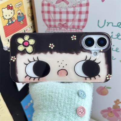 Trendige Kreative Ins Traumhafte Blume Haarspange Mädchen mit Großen Augen Handyhülle Für iPhone16 15 14 13 12 11 Pro Max Plus Y2k High-End Hülle