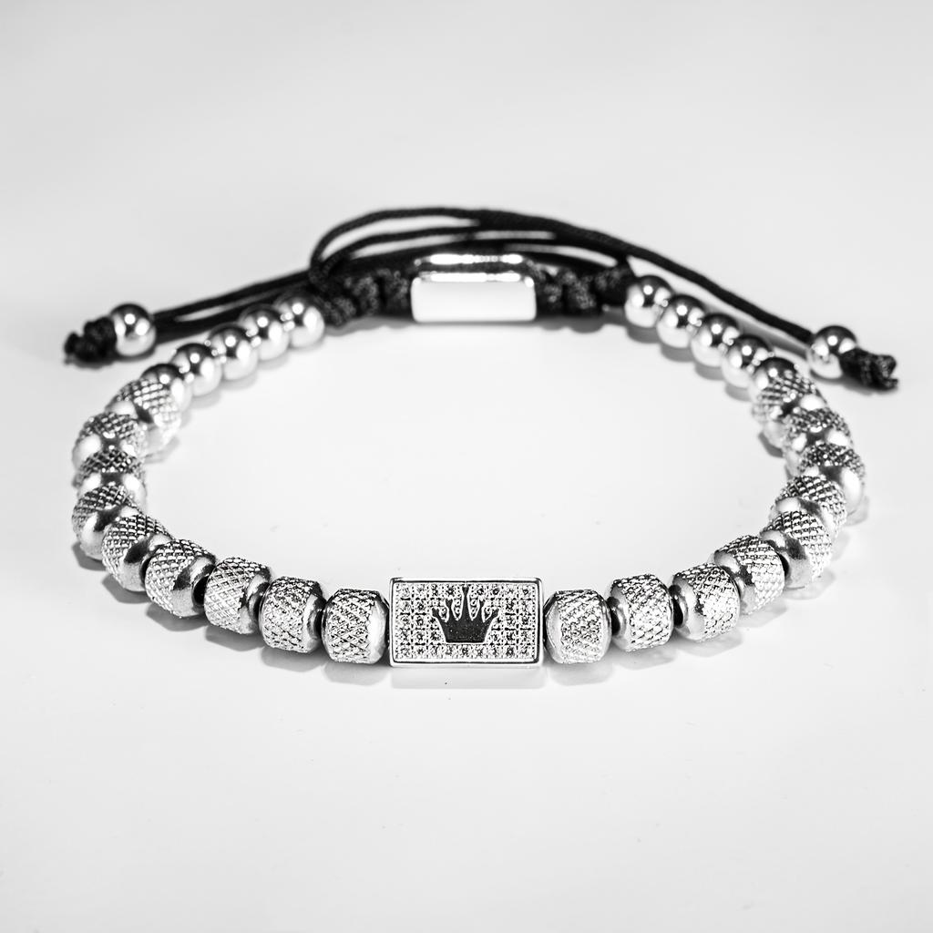 [Micro-Set Bead Bracelet] Luxury Micro-Set Square Crown Bead Adjustable Size Men's Gorgeous Braided Bracelet