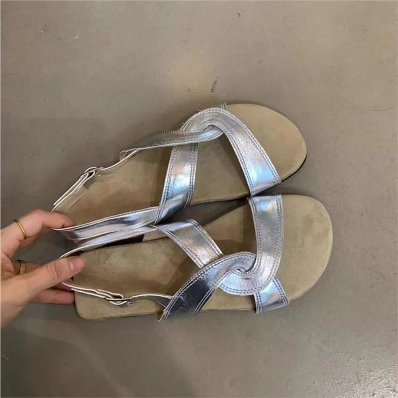 

Fashion 2025 Summer Vintage Roman Flat Sandals Women Single Buckle Strap Boho Chic Casual Beach Shoes Retro Designer Sandals for Women 40