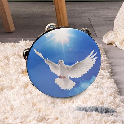 Handheld Tambourines 10" Wood Tambourine Gifts Musical Rhythm Hand Bell Double Row for Games Pray